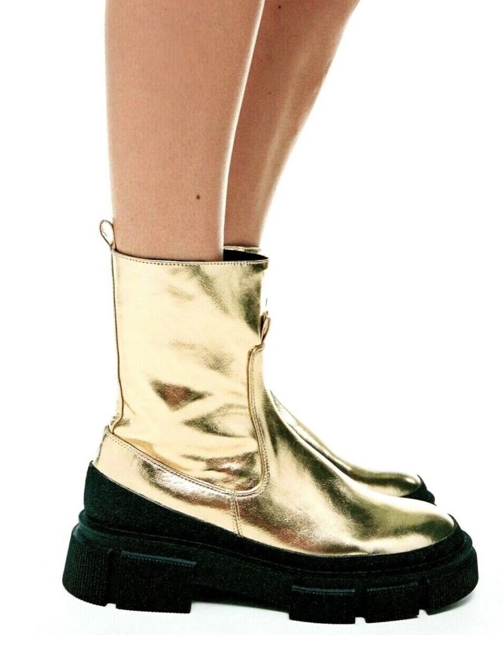 Zara Metallic Gold Platform Chelsea Boots - Picture 3 of 10